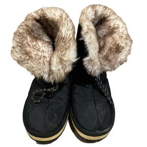 Time & Tru Black Thinsulate Faux Fur Quilted Boots Womens Size 7 Winter
